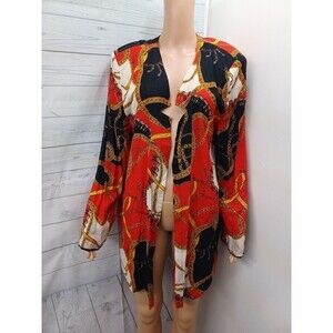 Vtg Lady Carol New York Black Red Open Front Cardigan Equestrian Chained Sz 18